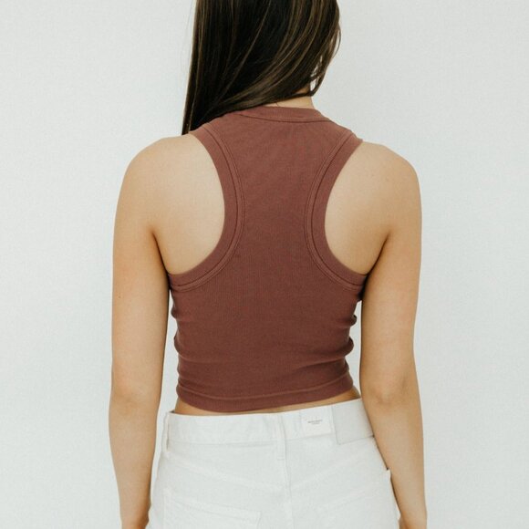 Tibi Ribbed T Cropped Tank in Cinnamon - Picture 3 of 3